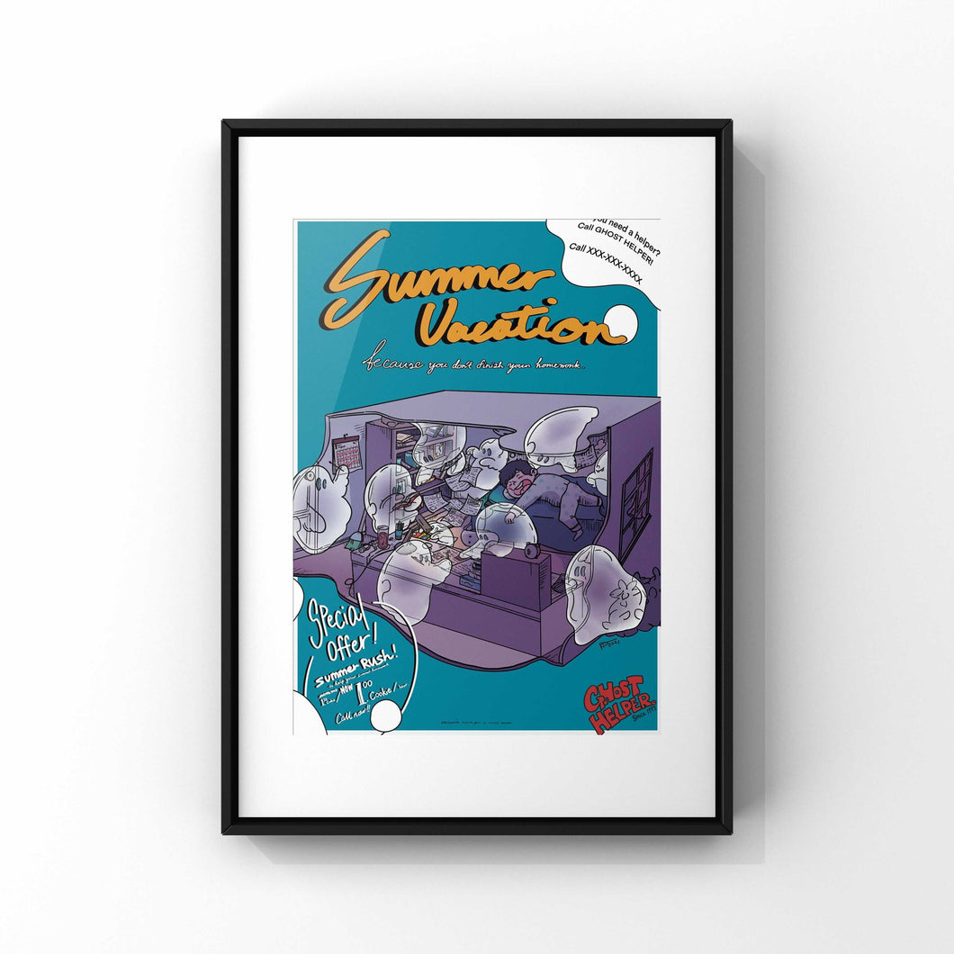 "Summer Vacation" Ryuse. Framed print work / frame A3 / A4